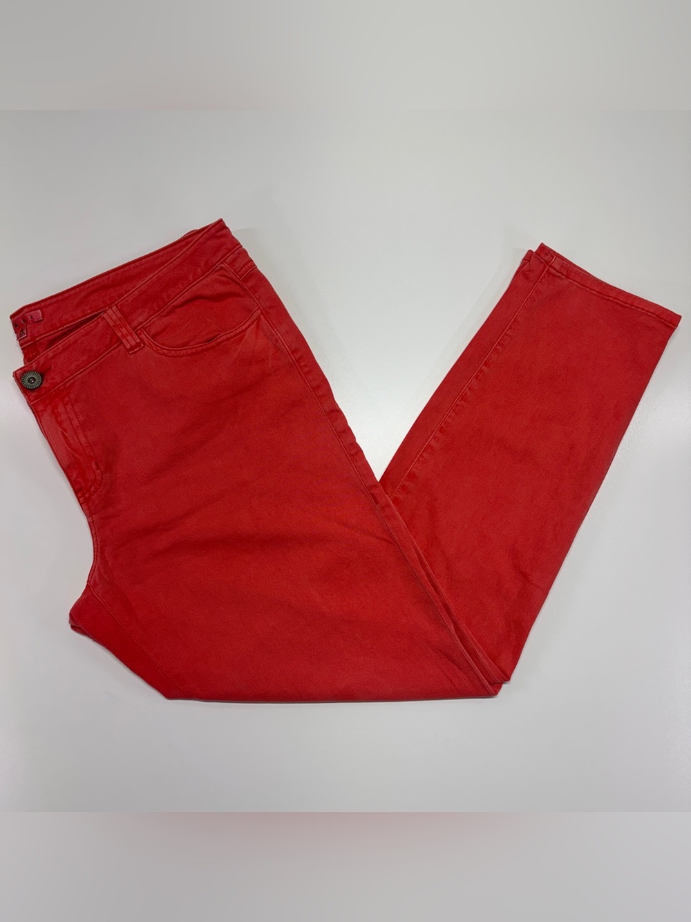 CAbi Coral Red Skinny Jeans Size 16 Stretch Denim Mid Rise Slim Fit